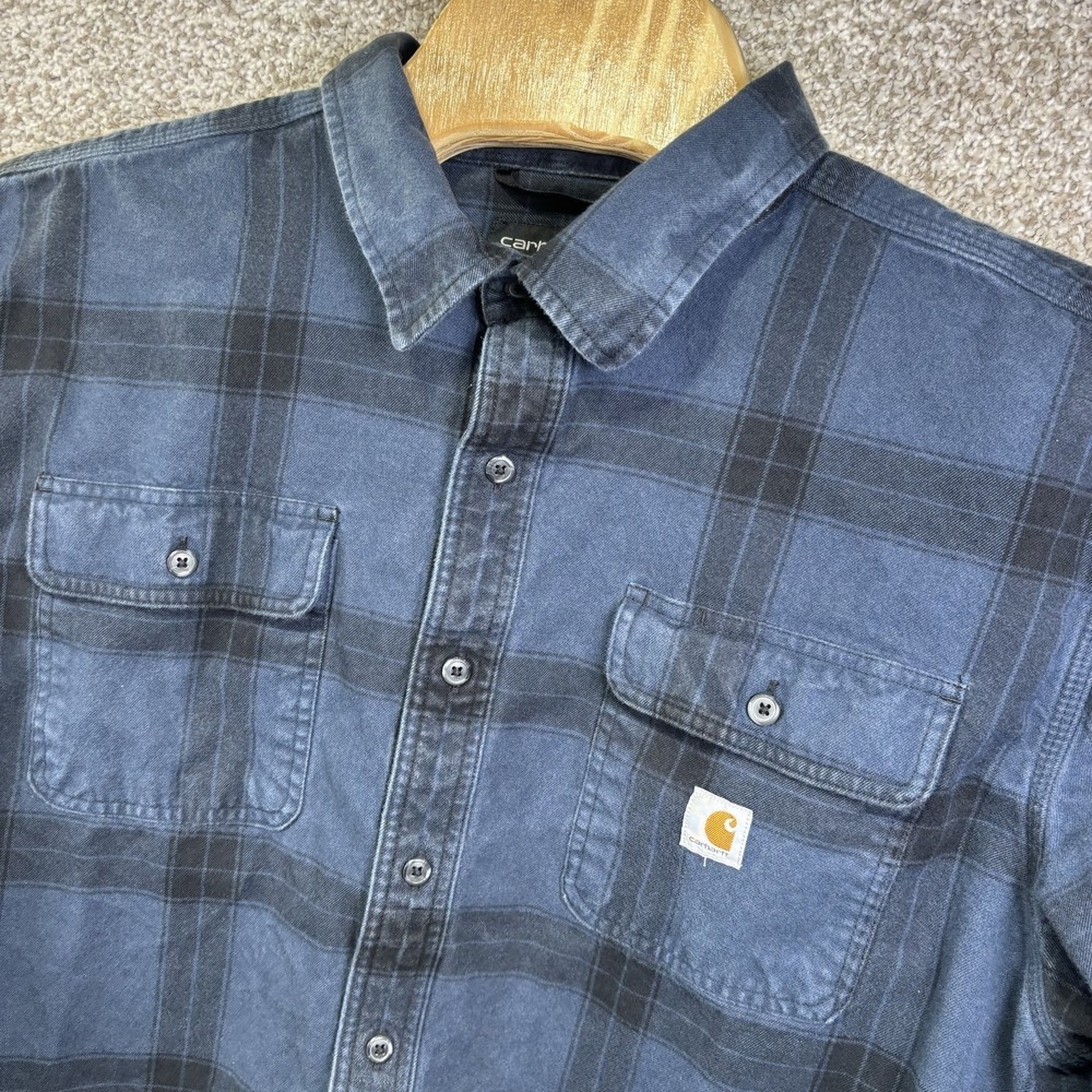 Carhartt Shirt Mens 2XLT Blue Plaid Loose Fit LS Button Up Workwear TW4451-M